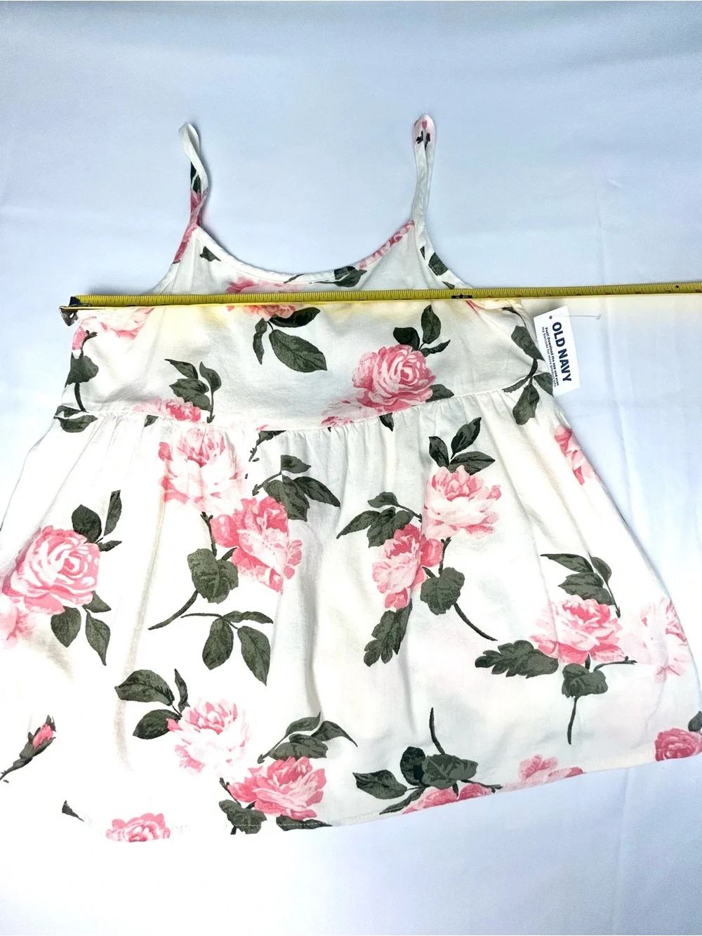 Old Navy Top Girls Large 10-12 Tie-Back Cami Top Cream Pink Flowers Summer